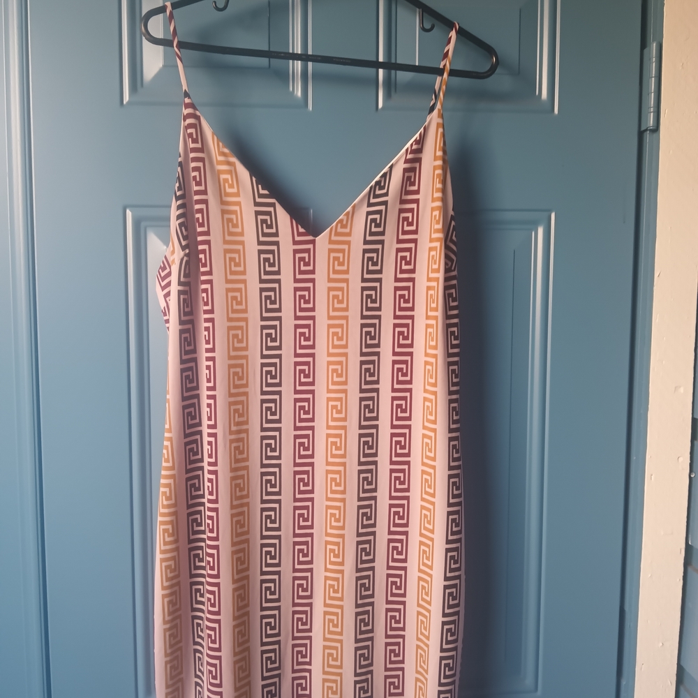 Fashion Nova Strapless Dress - Pink, Gold, White Geometric
